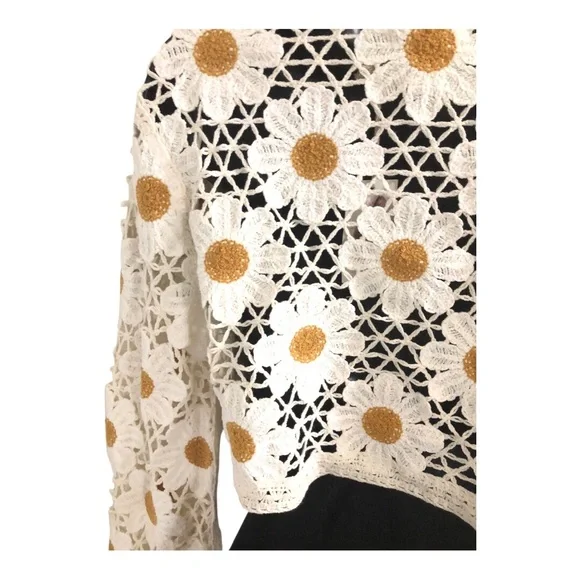 Jessica Simpsom cream daisy floral front tie crochet bolero cardigan size XL new - Picture 11 of 15